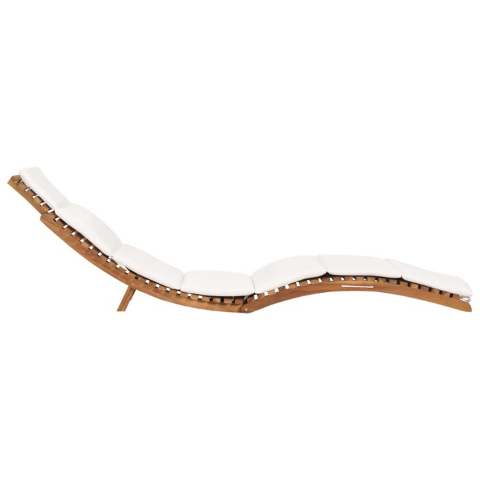 Chaise longue pliable avec coussin blanc crème Bois de teck – Image 2
