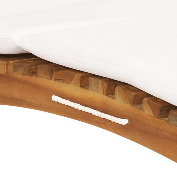 Chaise longue pliable avec coussin blanc crème Bois de teck – Image 4