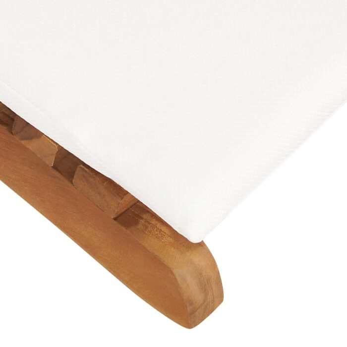 Chaise longue pliable avec coussin blanc crème Bois de teck – Image 5