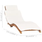 Chaise longue pliable avec coussin blanc crème Bois de teck – Image 6