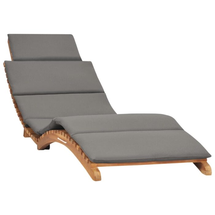 Chaise longue pliable avec coussin gris foncé Bois de teck – Image 1