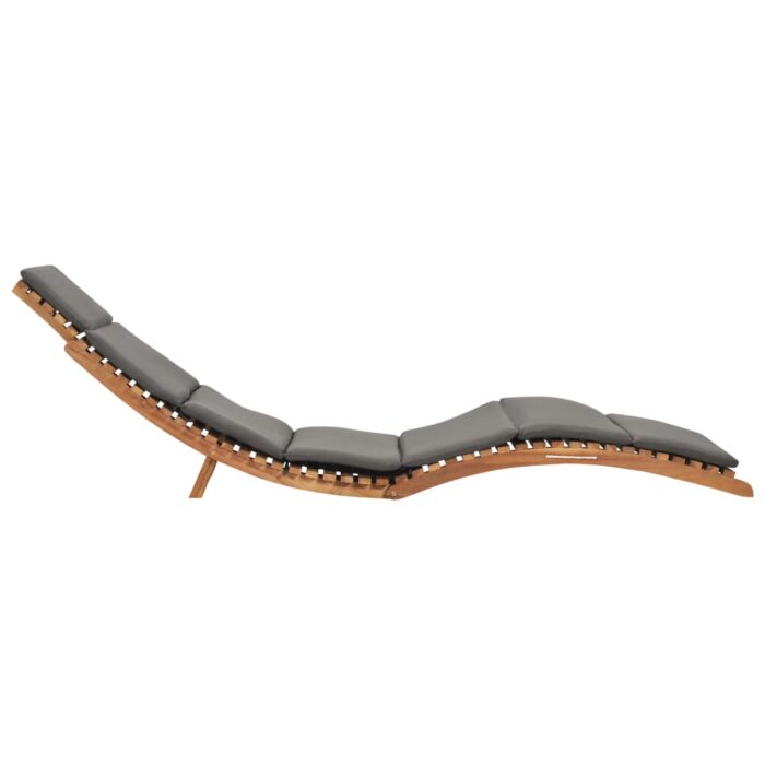 Chaise longue pliable avec coussin gris foncé Bois de teck – Image 2