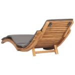 Chaise longue pliable avec coussin gris foncé Bois de teck – Image 3