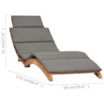 Chaise longue pliable avec coussin gris foncé Bois de teck – Image 6
