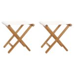 Chaises pliables lot de 2 Bois teck solide et tissu Blanc crème