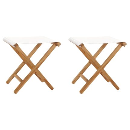 Chaises pliables lot de 2 Bois teck solide et tissu Blanc crème