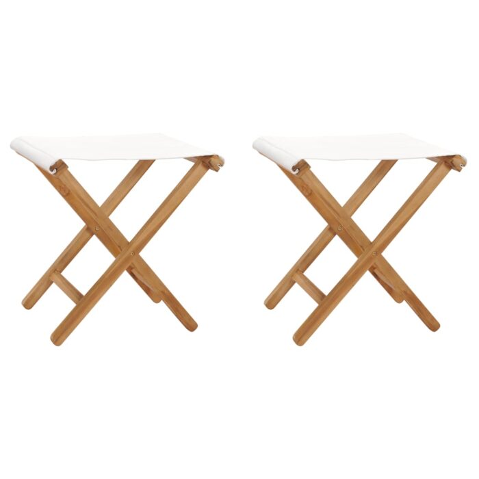 Chaises pliables lot de 2 Bois teck solide et tissu Blanc crème – Image 1