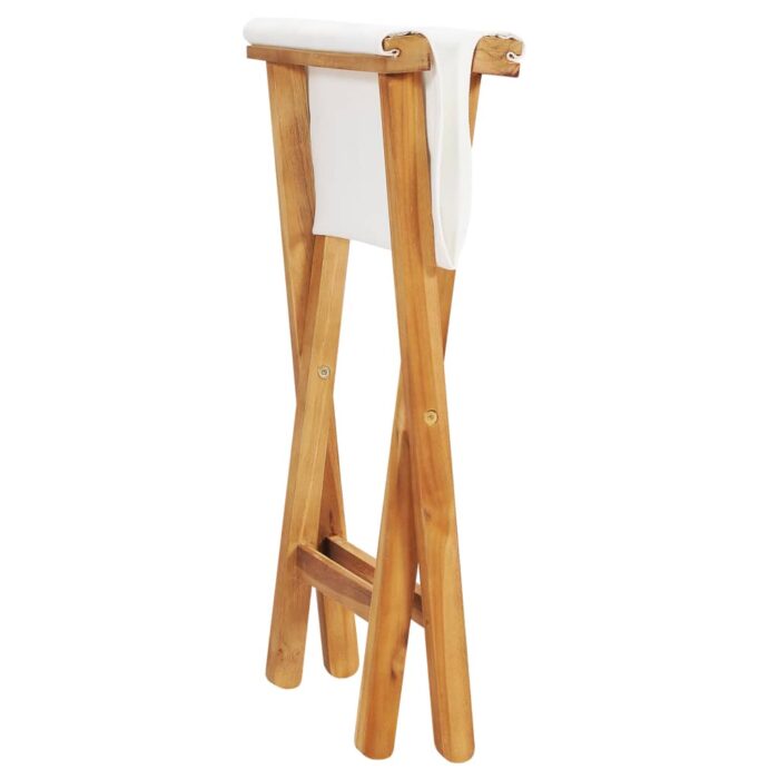 Chaises pliables lot de 2 Bois teck solide et tissu Blanc crème – Image 4