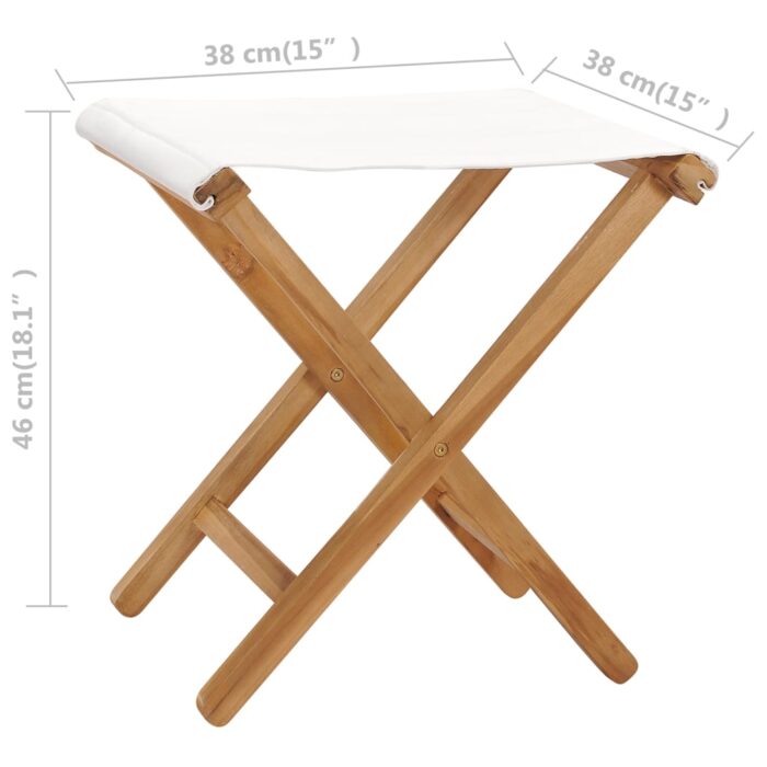 Chaises pliables lot de 2 Bois teck solide et tissu Blanc crème – Image 6