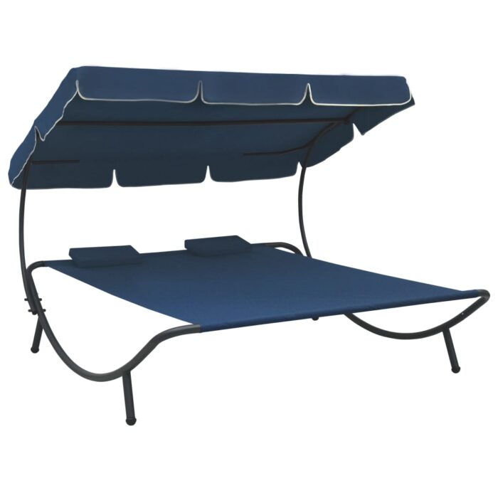 Lit de repos d'extérieur avec auvent et oreillers bleu – Image 1