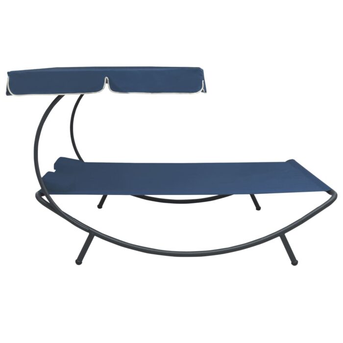 Lit de repos d'extérieur avec auvent et oreillers bleu – Image 2