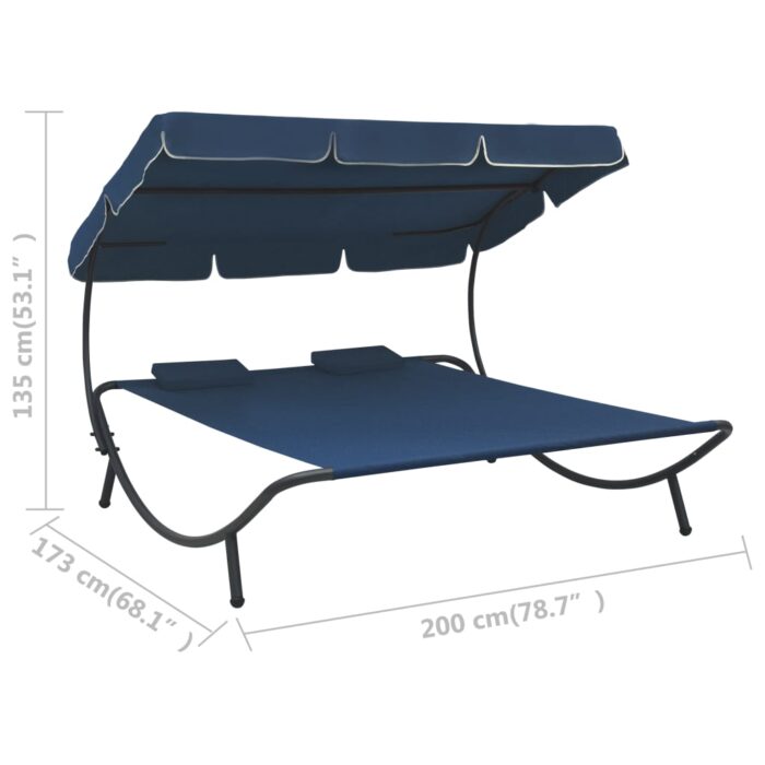Lit de repos d'extérieur avec auvent et oreillers bleu – Image 6