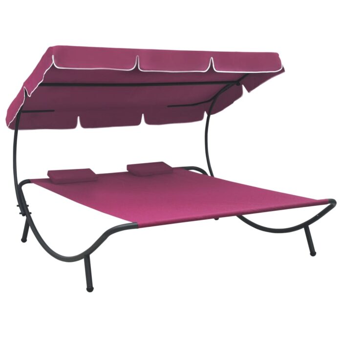 Lit de repos d'extérieur avec auvent et oreillers rose – Image 1