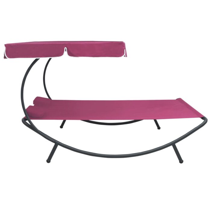 Lit de repos d'extérieur avec auvent et oreillers rose – Image 2