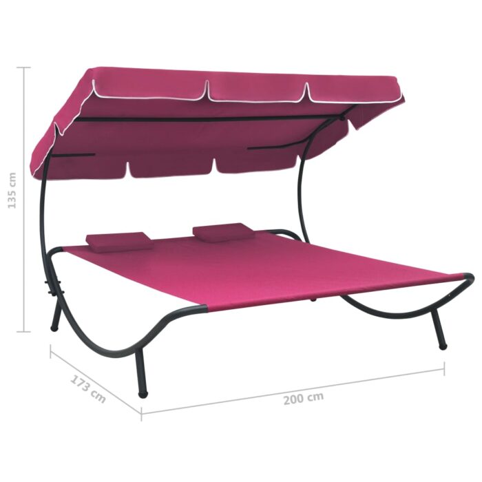 Lit de repos d'extérieur avec auvent et oreillers rose – Image 6
