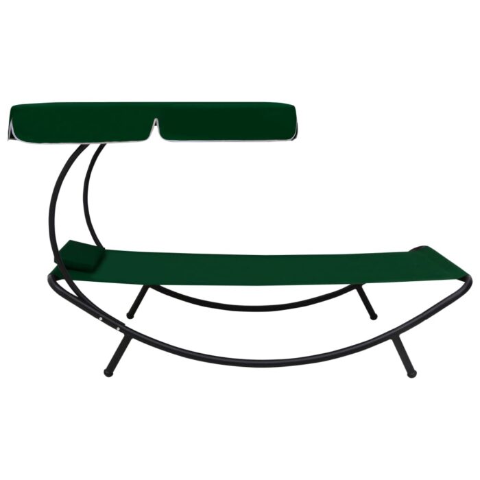 Chaise longue de jardin avec auvent et oreiller vert – Image 2