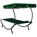 Chaise longue de jardin avec auvent et oreiller vert – Image 3