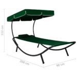 Chaise longue de jardin avec auvent et oreiller vert – Image 6