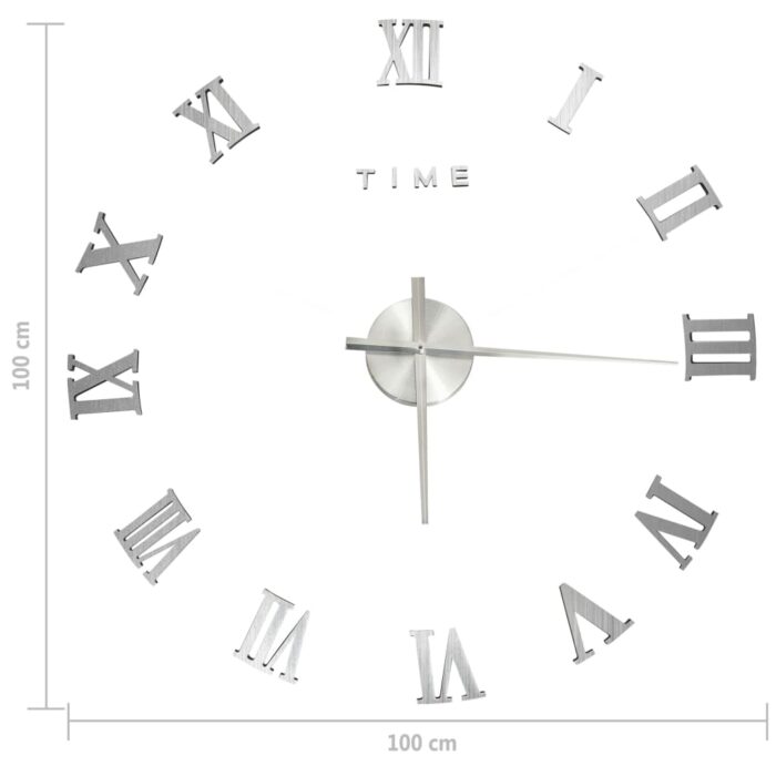 Horloge murale 3D Design moderne Argenté 100 cm XXL – Image 3