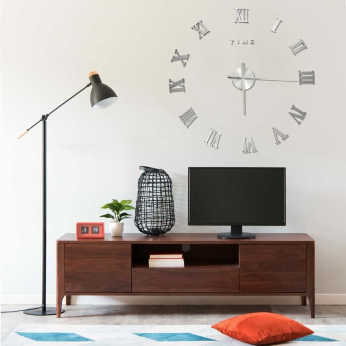 VXL8720286137857_m_en_hd_1.jpg Horloge murale 3D Design moderne Argenté 100 cm XXL – Image 1