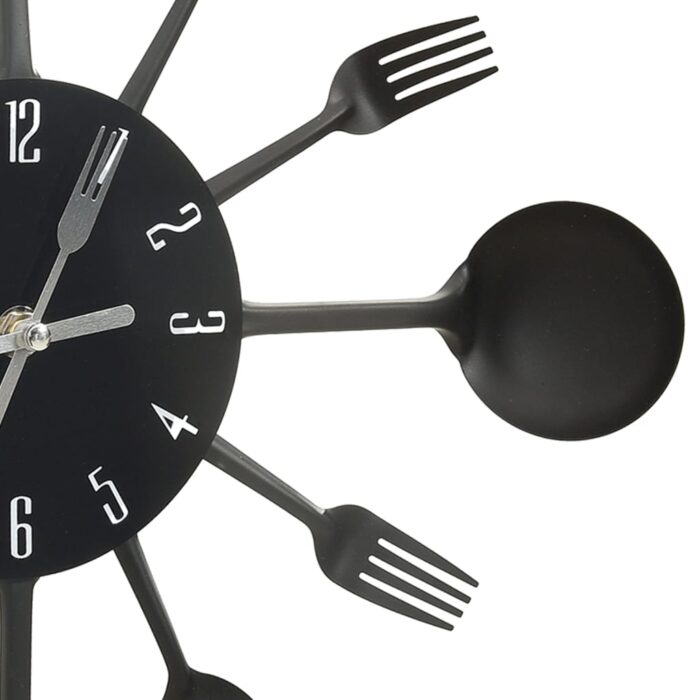 Horloge murale et cuillère avec fourchette Noir 40 cm Aluminium – Image 2
