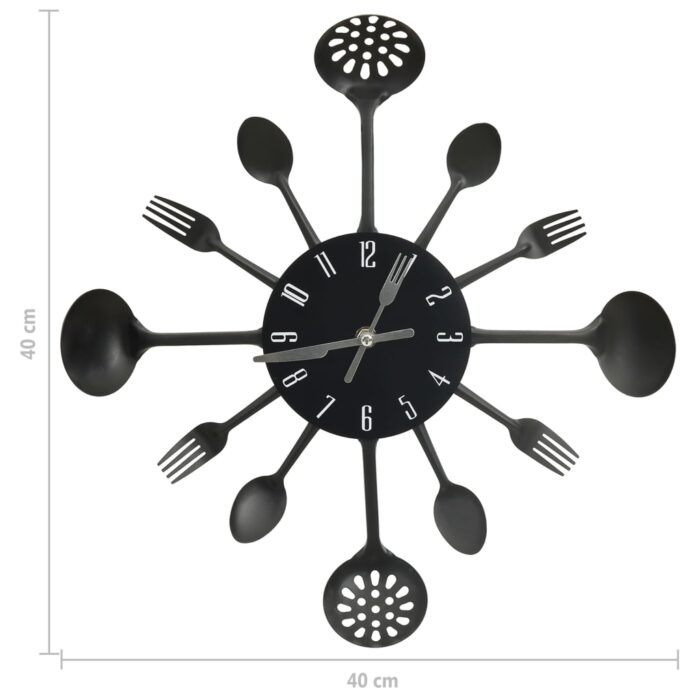 Horloge murale et cuillère avec fourchette Noir 40 cm Aluminium – Image 3
