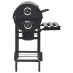 Gril à baril avec roues et étagères Noir Acier 115x85x95 cm – Image 4
