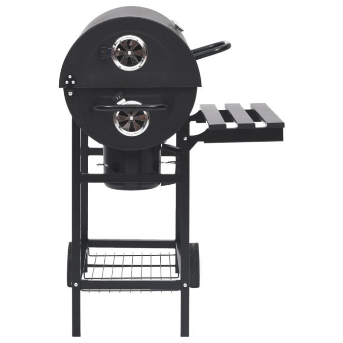 Gril à baril avec roues et étagères Noir Acier 115x85x95 cm – Image 4