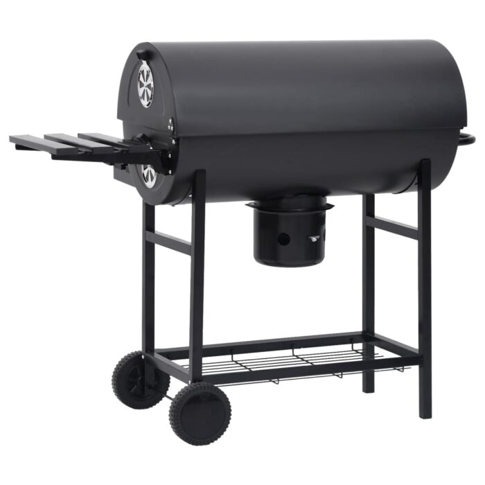 Gril à baril avec roues et étagères Noir Acier 115x85x95 cm – Image 5
