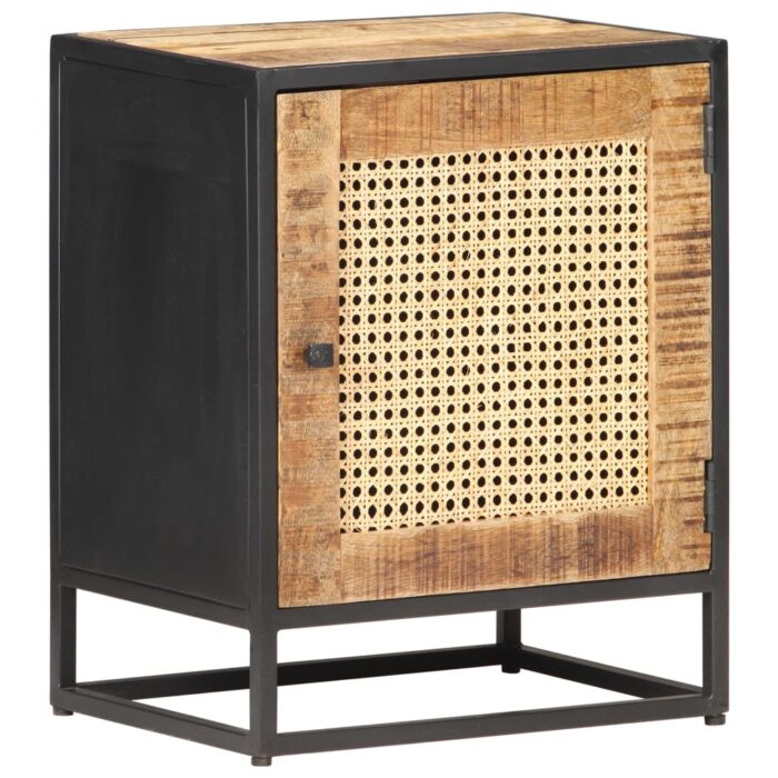 Table de chevet 40x30x50 cm Bois de manguier et canne naturelle – Image 1