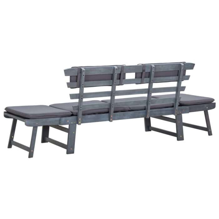 Banc de jardin avec coussins 2-en-1 190 cm Gris Bois d'acacia – Image 3