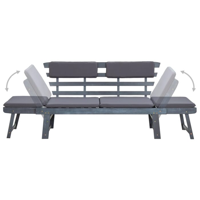 Banc de jardin avec coussins 2-en-1 190 cm Gris Bois d'acacia – Image 4