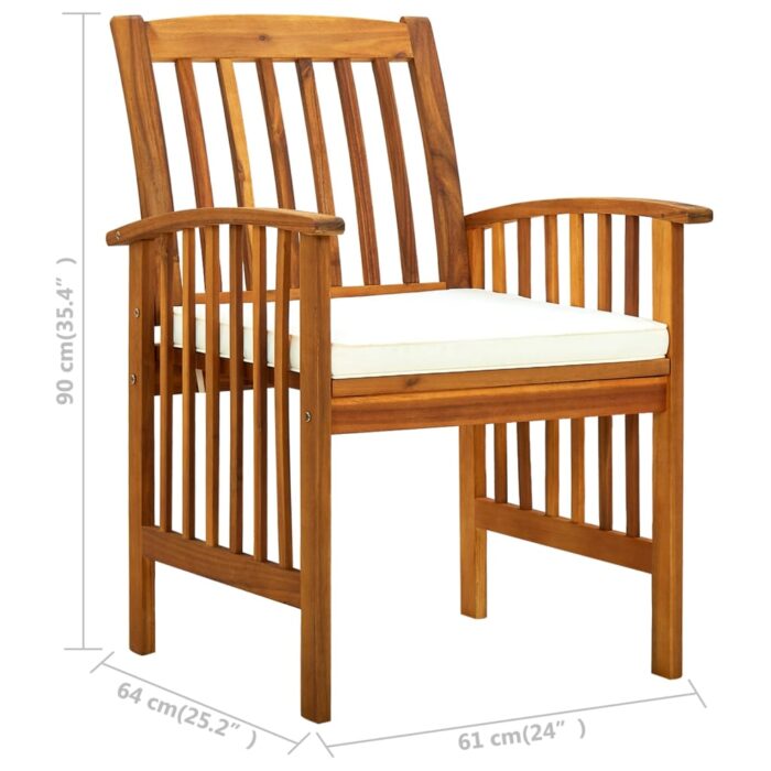 Chaises à manger de jardin lot de 3 et coussins Bois d'acacia – Image 8