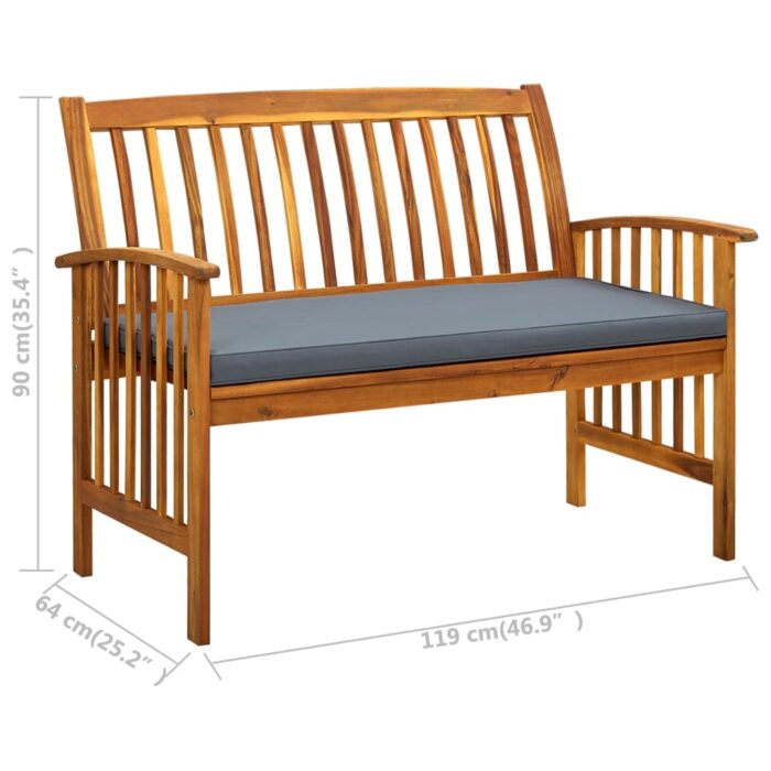 Banc de jardin avec coussin 119 cm Bois solide d'acacia – Image 7