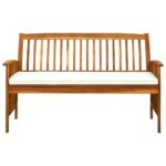 Banc de jardin avec coussin 147 cm Bois d'acacia massif – Image 2