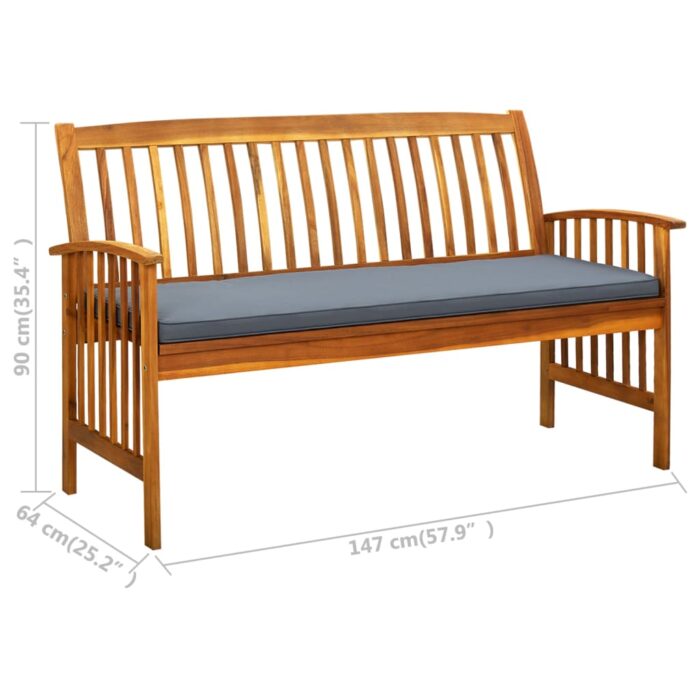 Banc de jardin avec coussin 147 cm Bois d'acacia massif – Image 7