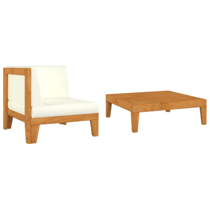 Salon de jardin 2 pcs avec coussins Bois d'acacia solide – Image 1