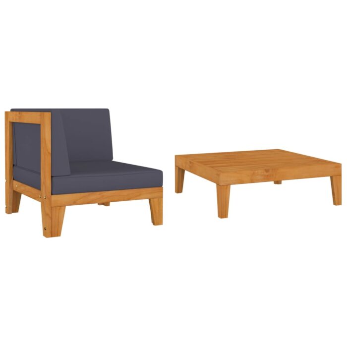 Salon de jardin 2 pcs avec coussins Bois d'acacia solide – Image 1