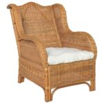 Canapé avec coussin Marron clair Rotin naturel et lin
