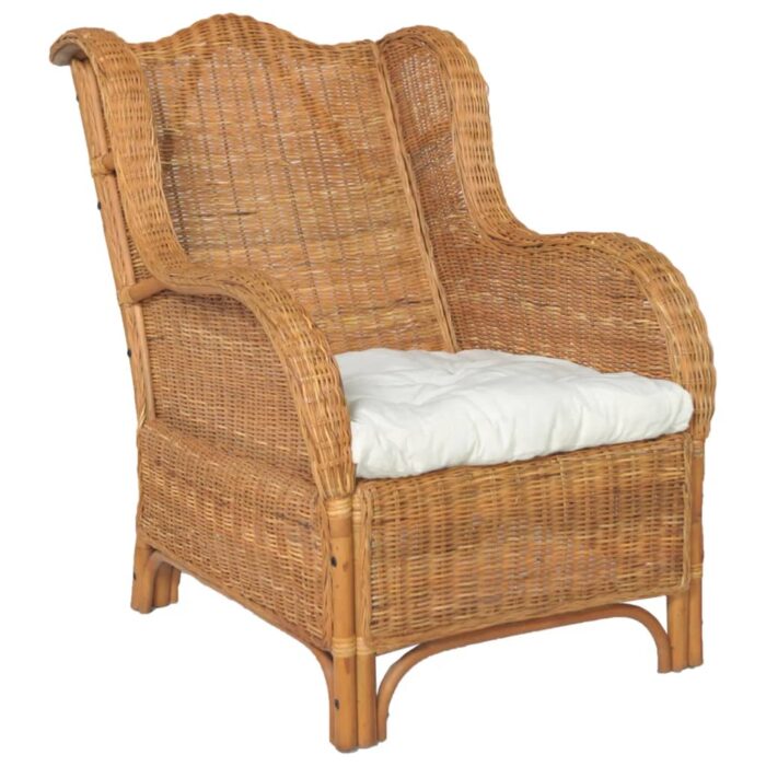 Canapé avec coussin Marron clair Rotin naturel et lin – Image 1