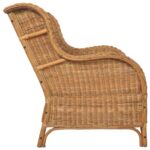 Canapé avec coussin Marron clair Rotin naturel et lin – Image 3