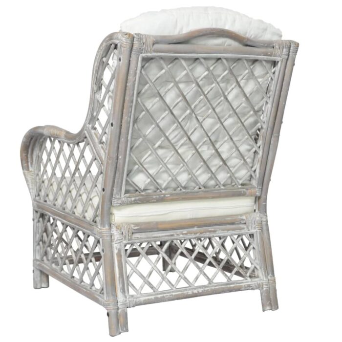 Canapé avec coussin Gris Rotin naturel et lin – Image 3