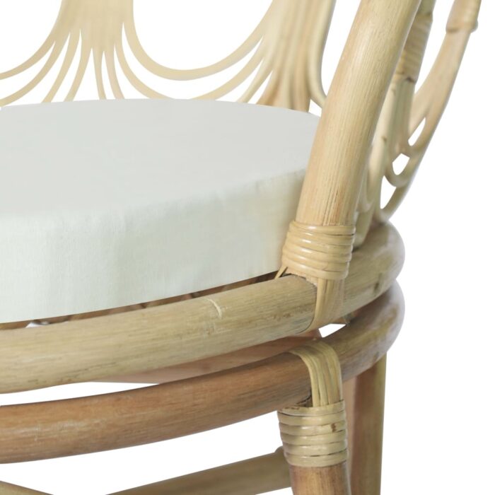 Chaise à manger avec coussin Rotin naturel et lin – Image 4