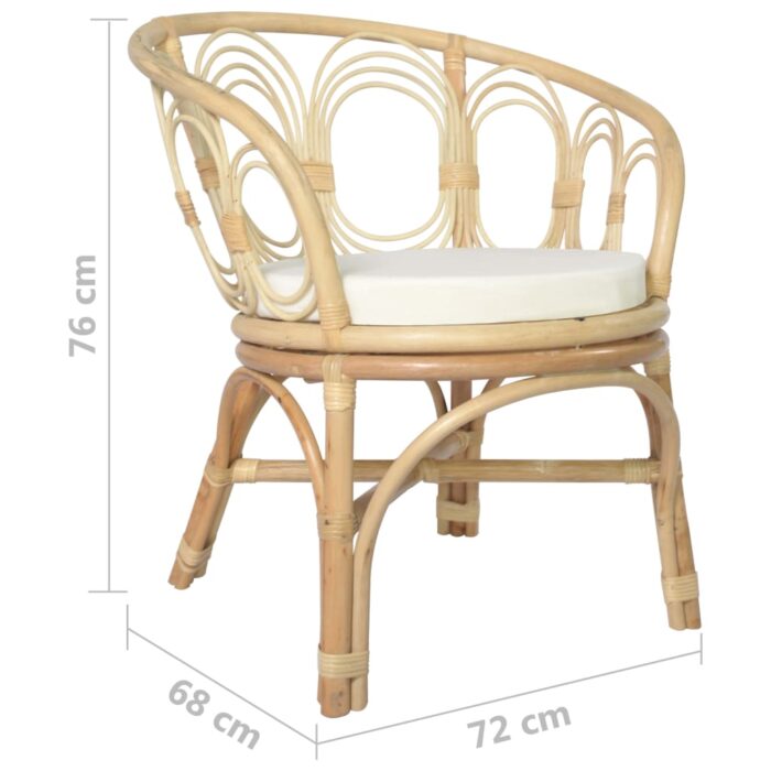 Chaise à manger avec coussin Rotin naturel et lin – Image 5