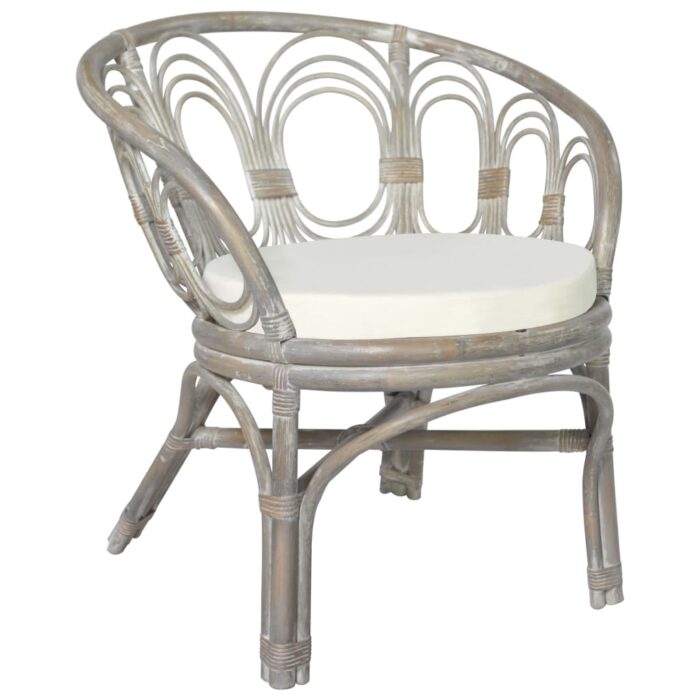 Chaise de salle à manger avec coussin gris Rotin naturel et lin – Image 1