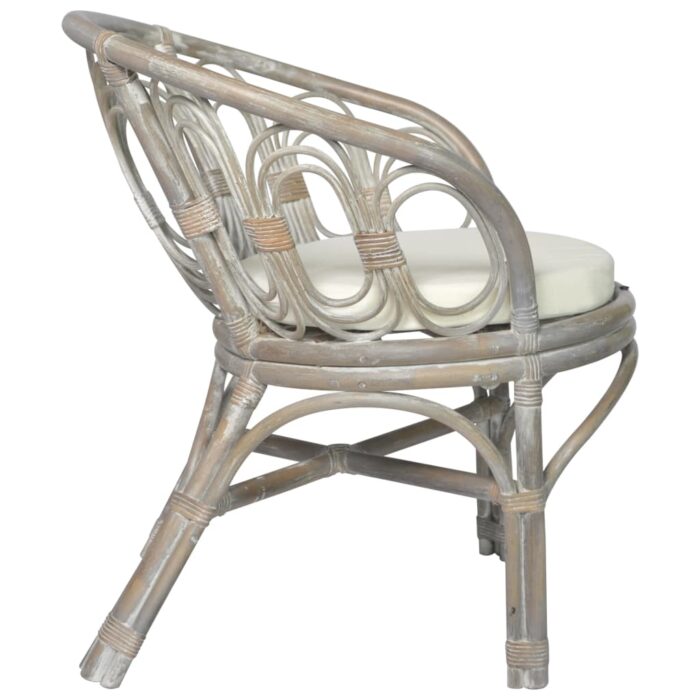 Chaise de salle à manger avec coussin gris Rotin naturel et lin – Image 2