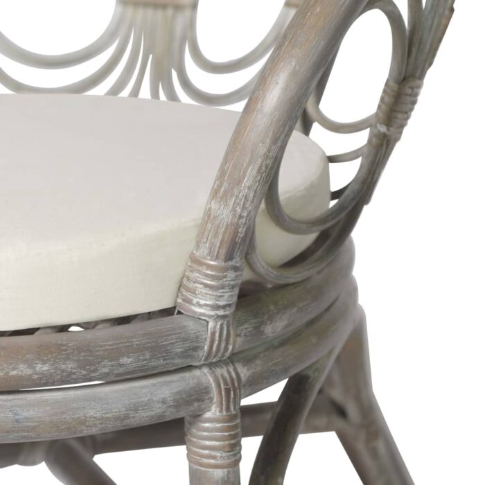 Chaise de salle à manger avec coussin gris Rotin naturel et lin – Image 4