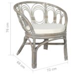 Chaise de salle à manger avec coussin gris Rotin naturel et lin – Image 5