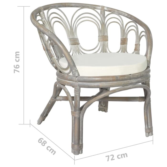 Chaise de salle à manger avec coussin gris Rotin naturel et lin – Image 5