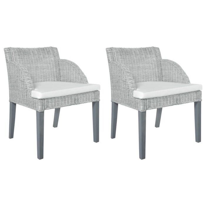 Chaises à manger avec coussins lot de 2 gris rotin naturel – Image 1